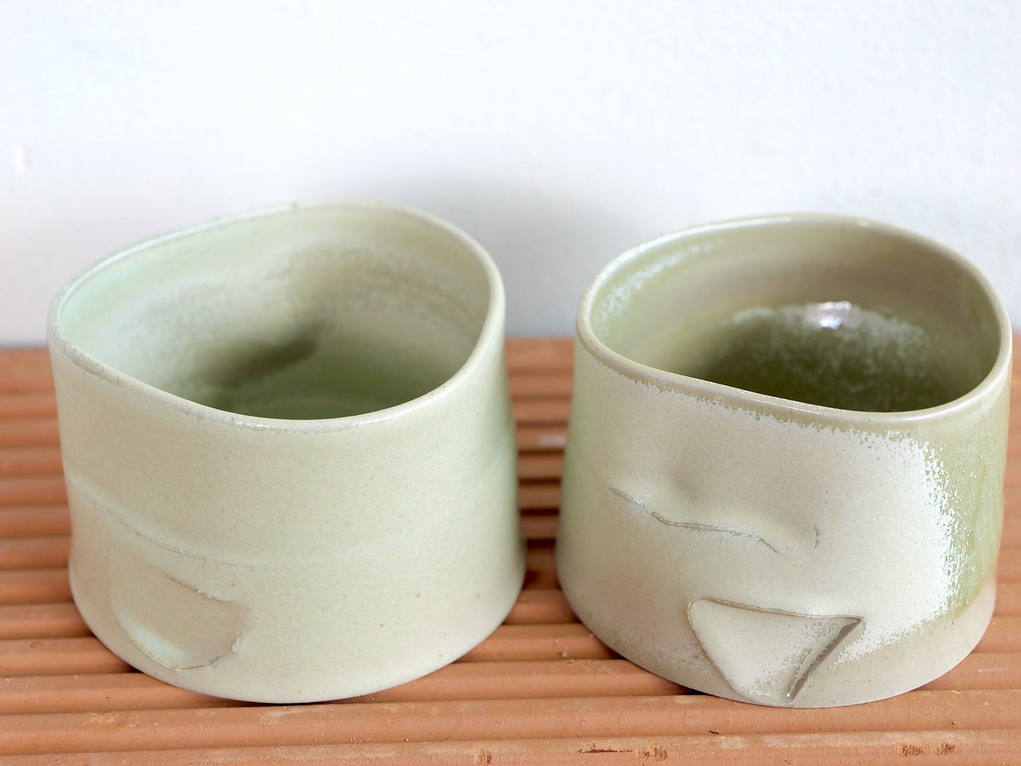 Set of two crystallised matt green whiskey cups