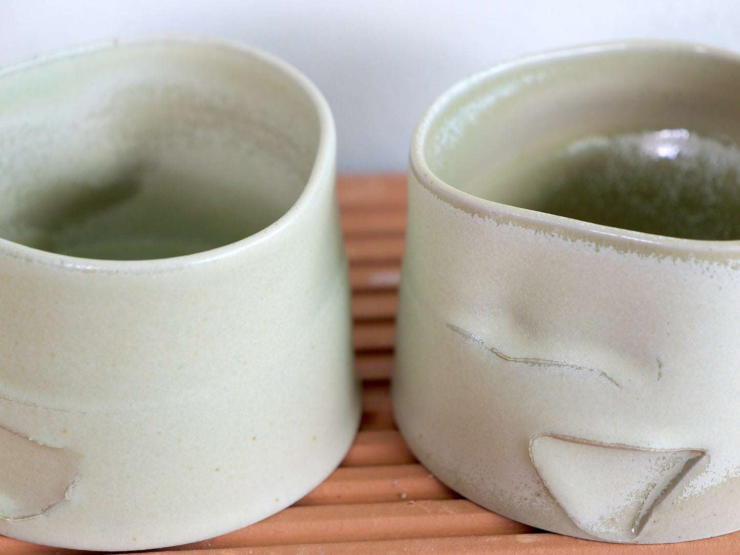Set of two crystallised matt green whiskey cups