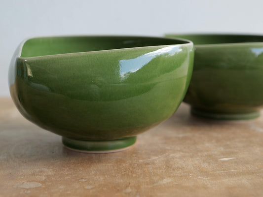 Set of two green footed bowls