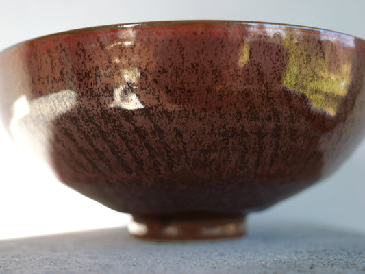 Red iron footed bowl